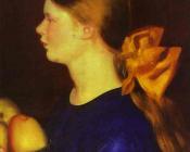 鲍里斯 克斯托依列夫 : Girl with Apples (Portrait of Irina Kustodiyeva)